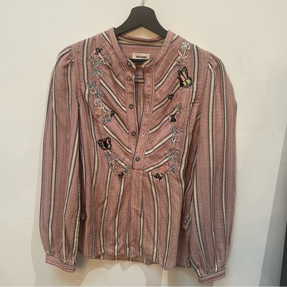 Zadig & Voltaire Pink Striped Blouse with Embellishments - Picture 3 of 11